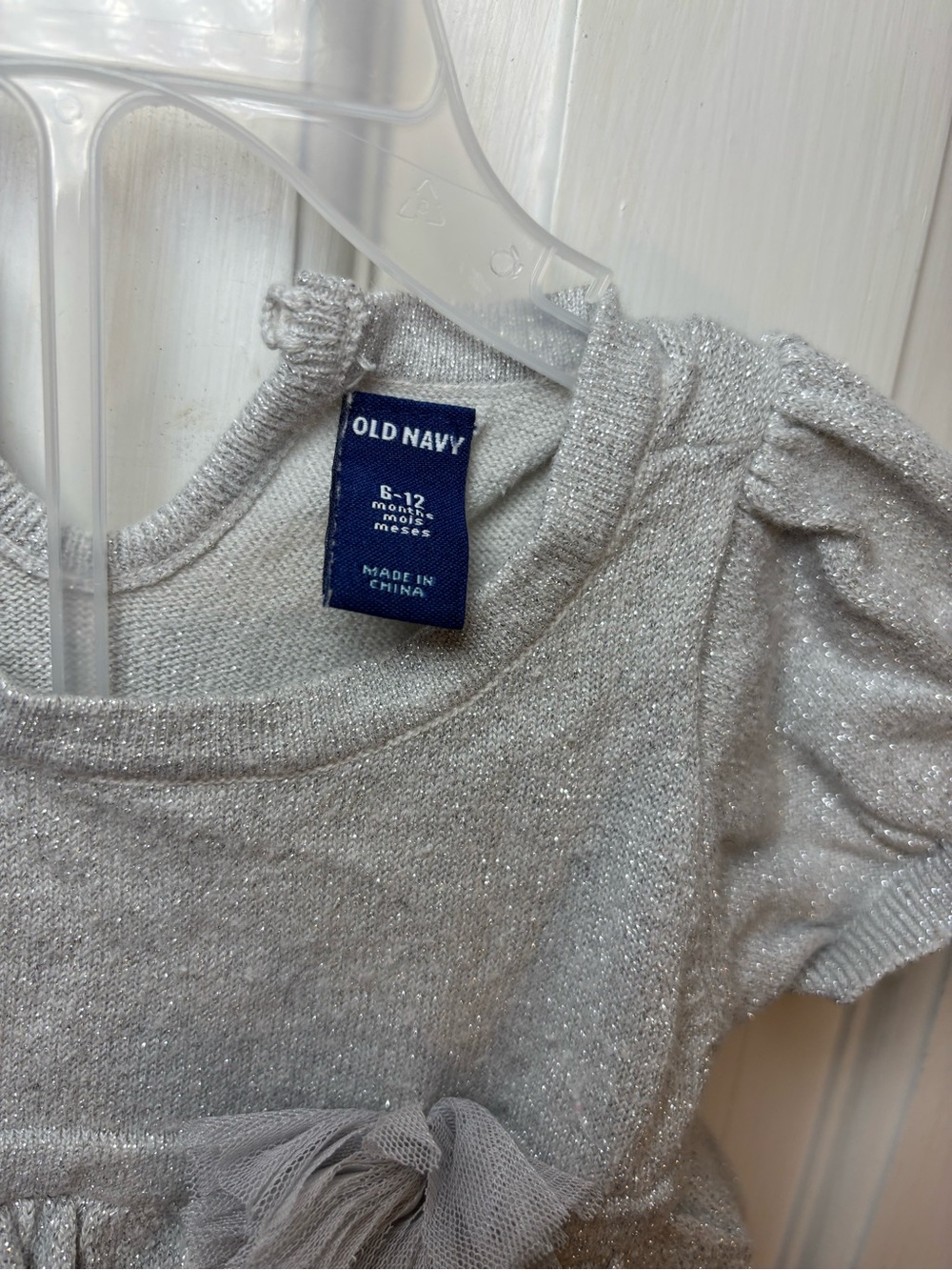 Old Navy Silver Sparkle Baby Dress with Tulle Bow